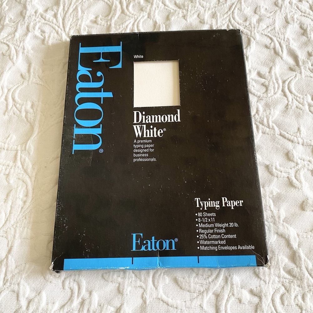 Vtg Eaton Encore Typing Paper 20 lb. 25% Cotton Fibre Diamond White 8.5x11 READ